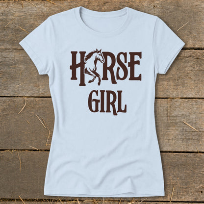 Light blue t-shirt with brown "HORSE GIRL" text and horse graphic.