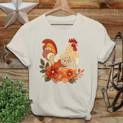 Vibrant Rooster Design with Flowers on Shirt product type