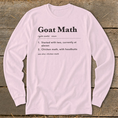 Long-sleeve shirt with "Goat Math" definition printed on the chest.