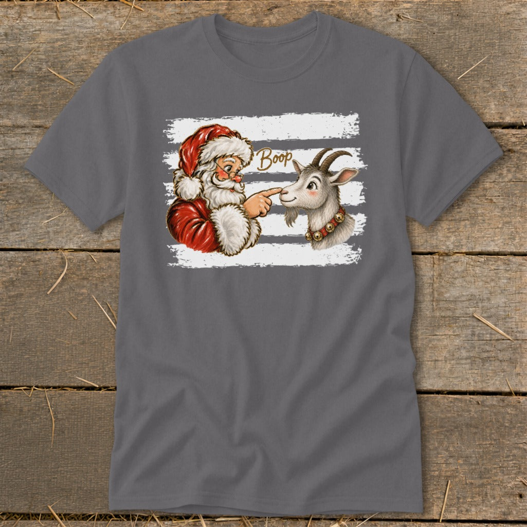 Santa booping a goat on the nose with "Boop" text.