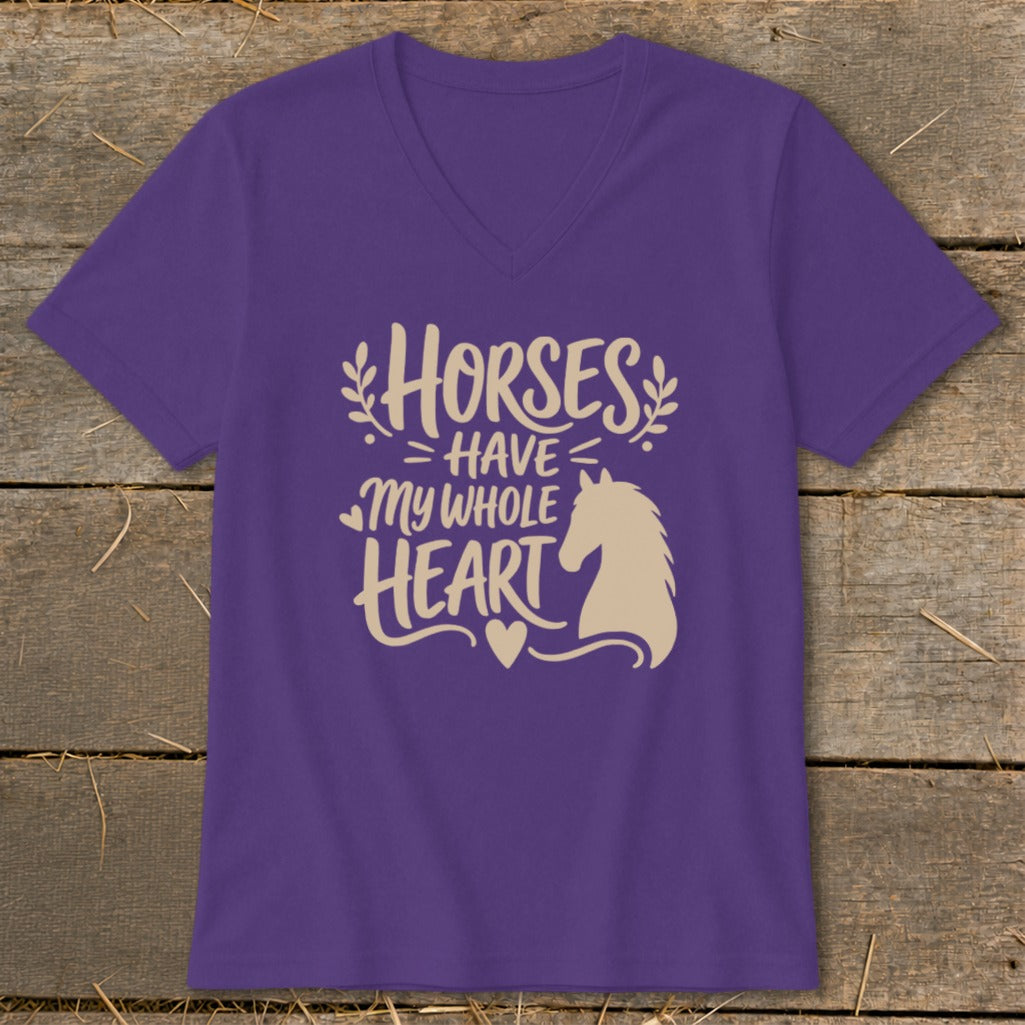 Purple t-shirt with "Horses Have My Whole Heart" text and horse silhouette.