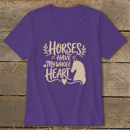 Purple t-shirt with "Horses Have My Whole Heart" text and horse silhouette.