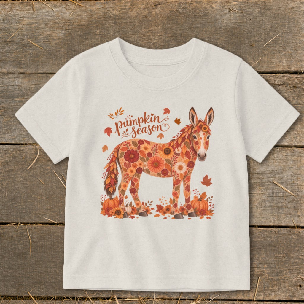 Donkey made of autumn flowers with "Pumpkin Season" text above.