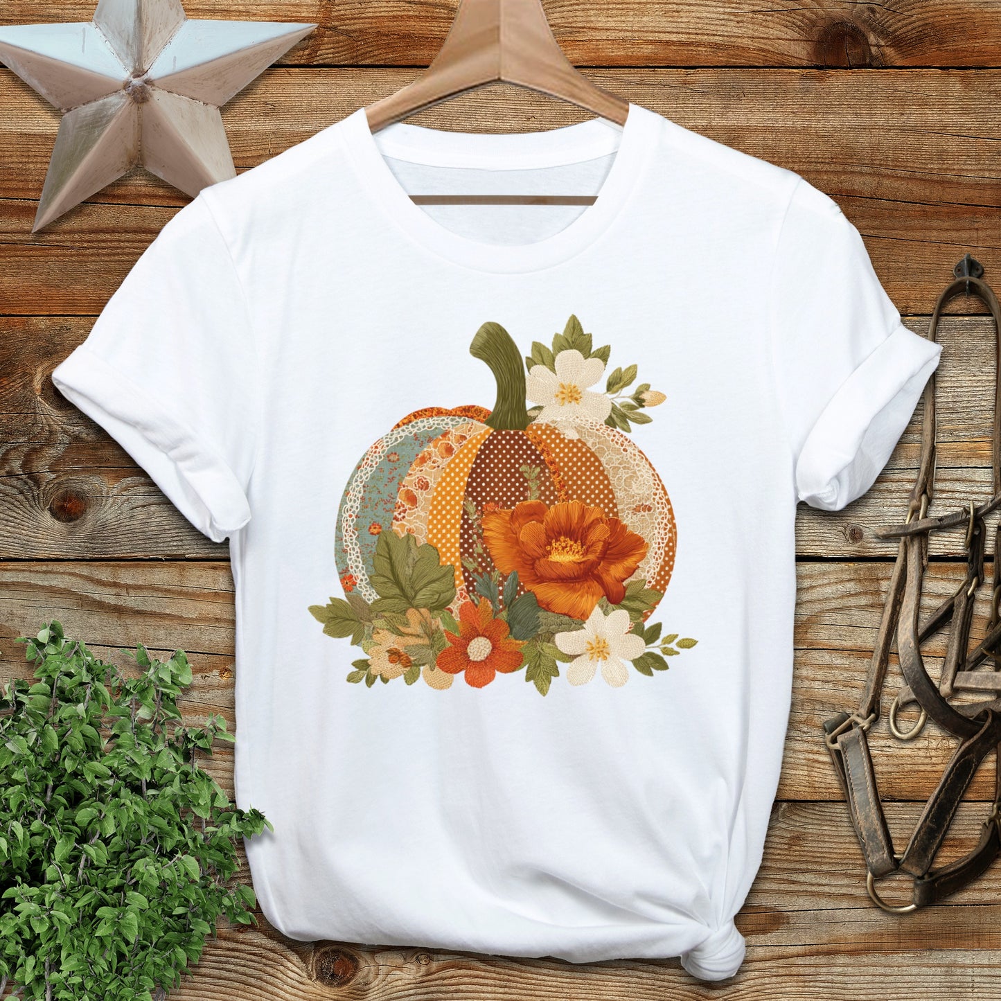 Stylish Floral Pumpkin Design White T-Shirt product type