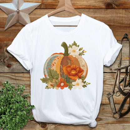 Stylish Floral Pumpkin Design White T-Shirt product type