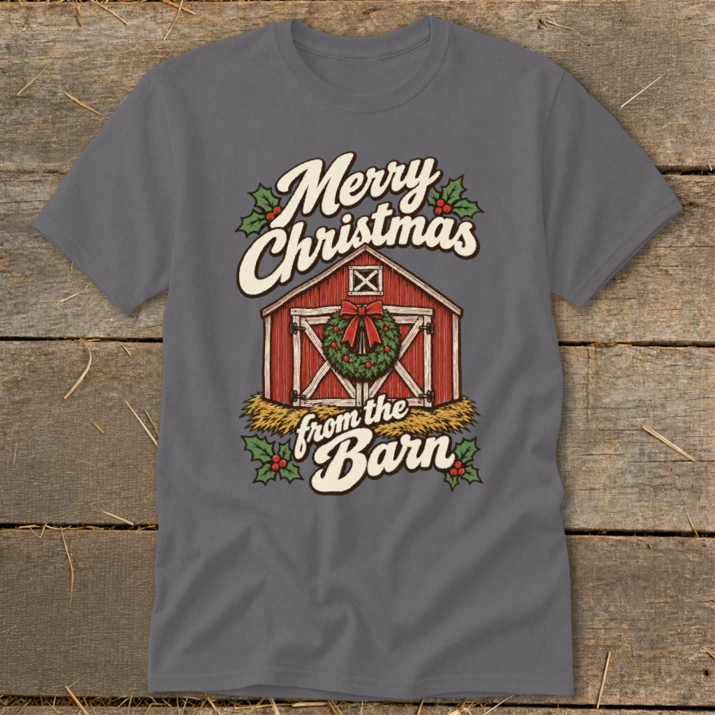 Christmas barn graphic with text "Merry Christmas from the Barn"