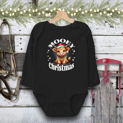 Holiday Baby Shirt Bodysuit Long Sleeve / Black / Newborn Cute Baby Cow Christmas Baby Shirt