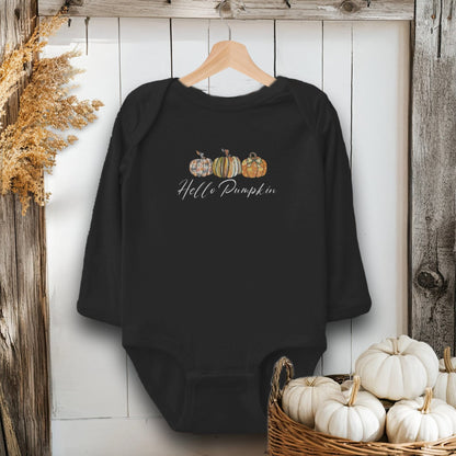 Holiday Baby Shirt Bodysuit Long Sleeve / Black / Newborn Hello Pumpkin Fall - Baby Shirt