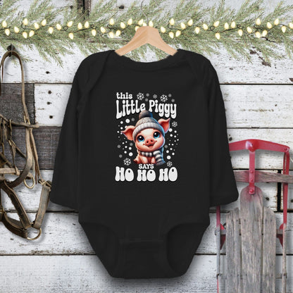 Holiday Baby Shirt Bodysuit Long Sleeve / Black / Newborn Little Piggy Christmas Baby Shirt