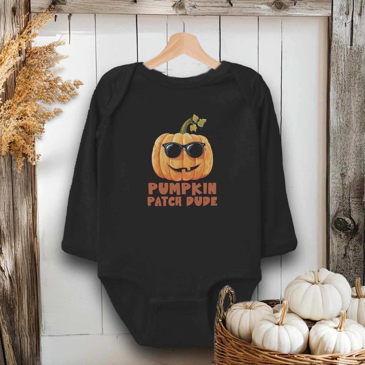 Holiday Baby Shirt Bodysuit Long Sleeve / Black / Newborn Pumpkin Patch Dude - Baby Shirt