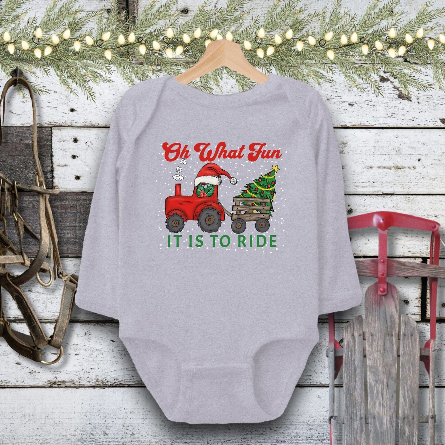 Holiday Baby Shirt Bodysuit Long Sleeve / Heather / Newborn Christmas Tractor Baby Shirt