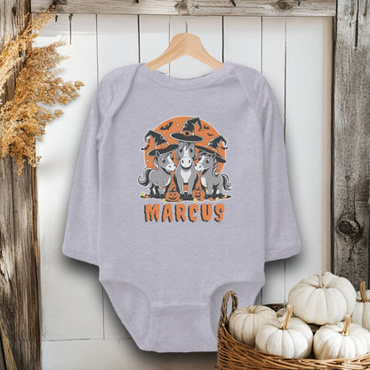 Holiday Baby Shirt Bodysuit Long Sleeve / Heather / Newborn Personalized Halloween Horse - Baby Shirt