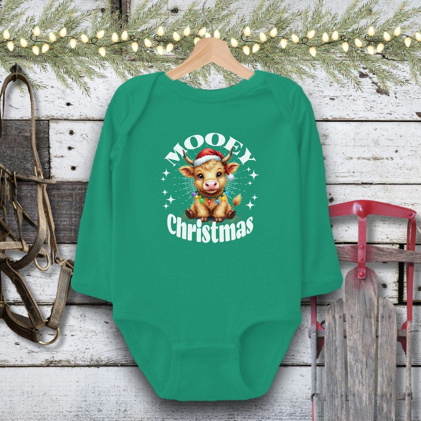 Holiday Baby Shirt Bodysuit Long Sleeve / Kelly / Newborn Cute Baby Cow Christmas Baby Shirt