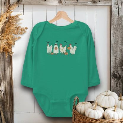 Holiday Baby Shirt Bodysuit Long Sleeve / Kelly / Newborn Ghostly Chickens Halloween - Baby Shirt