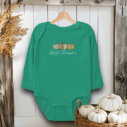 Holiday Baby Shirt Bodysuit Long Sleeve / Kelly / Newborn Hello Pumpkin Fall - Baby Shirt