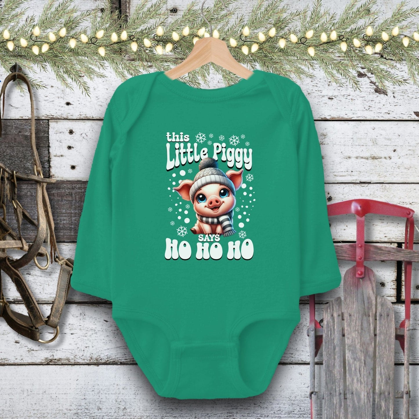 Holiday Baby Shirt Bodysuit Long Sleeve / Kelly / Newborn Little Piggy Christmas Baby Shirt