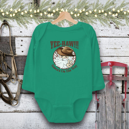 Holiday Baby Shirt Bodysuit Long Sleeve / Kelly / Newborn Yee-Haw Santa Baby Shirt