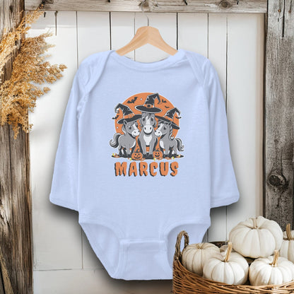 Holiday Baby Shirt Bodysuit Long Sleeve / Light Blue / Newborn Personalized Halloween Horse - Baby Shirt