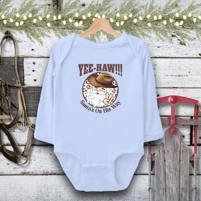 Holiday Baby Shirt Bodysuit Long Sleeve / Light Blue / Newborn Yee-Haw Santa Baby Shirt