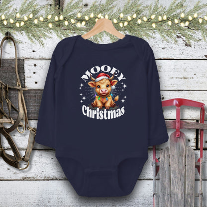 Holiday Baby Shirt Bodysuit Long Sleeve / Navy / Newborn Cute Baby Cow Christmas Baby Shirt