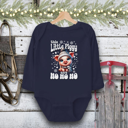 Holiday Baby Shirt Bodysuit Long Sleeve / Navy / Newborn Little Piggy Christmas Baby Shirt