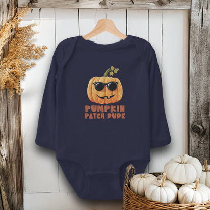 Holiday Baby Shirt Bodysuit Long Sleeve / Navy / Newborn Pumpkin Patch Dude - Baby Shirt