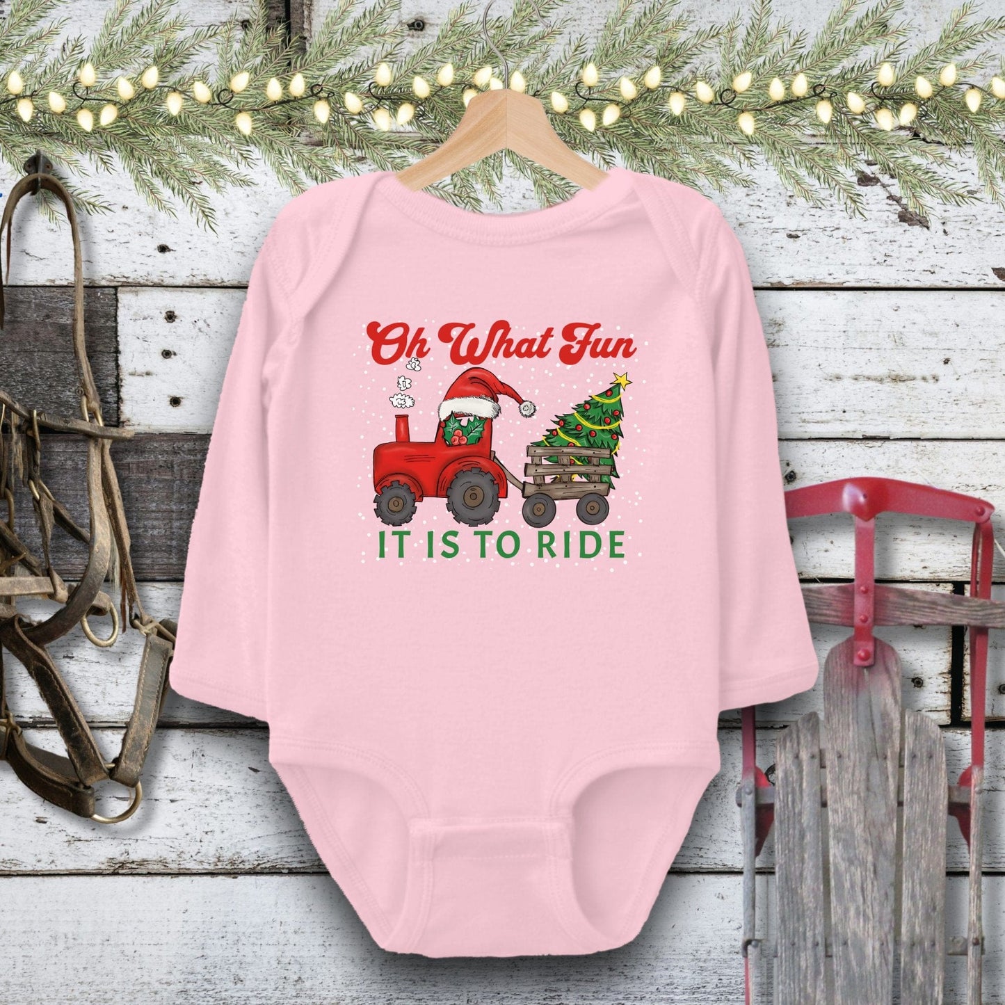 Holiday Baby Shirt Bodysuit Long Sleeve / Pink / Newborn Christmas Tractor Baby Shirt