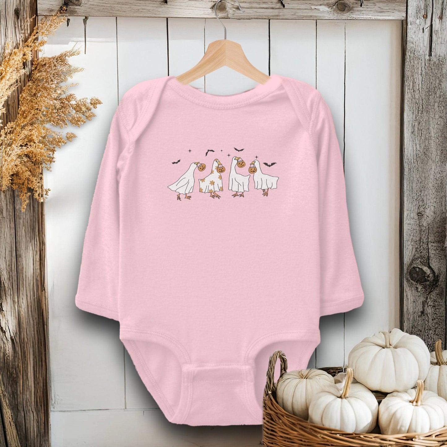 Holiday Baby Shirt Bodysuit Long Sleeve / Pink / Newborn Ghostly Geese Halloween - Baby Shirt