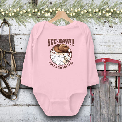 Holiday Baby Shirt Bodysuit Long Sleeve / Pink / Newborn Yee-Haw Santa Baby Shirt