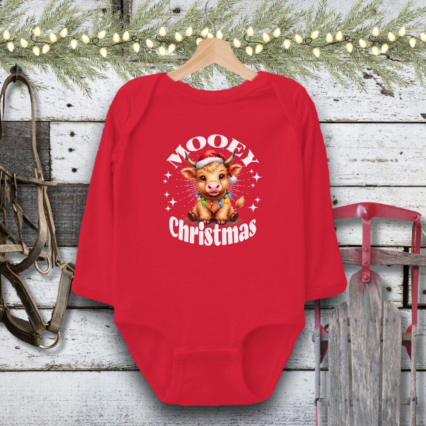 Holiday Baby Shirt Bodysuit Long Sleeve / Red / Newborn Cute Baby Cow Christmas Baby Shirt