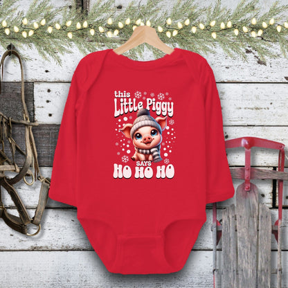 Holiday Baby Shirt Bodysuit Long Sleeve / Red / Newborn Little Piggy Christmas Baby Shirt