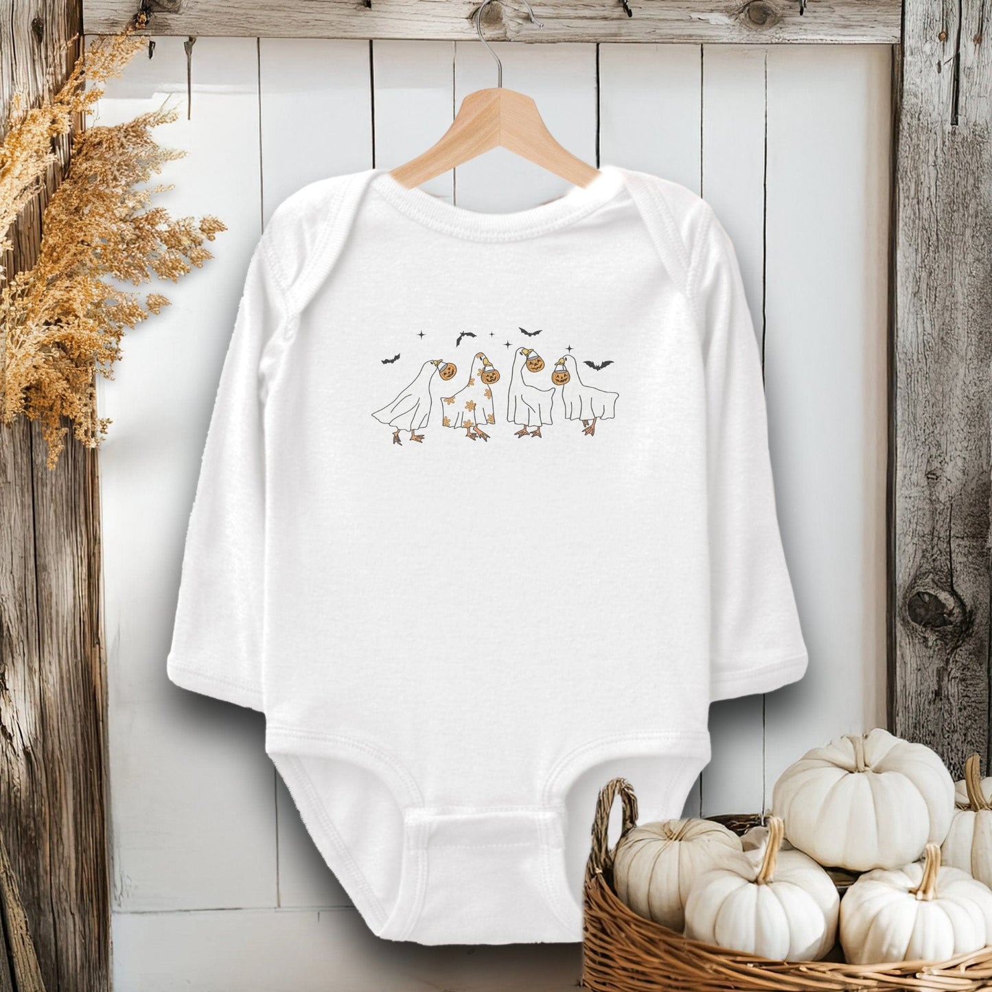 Holiday Baby Shirt Bodysuit Long Sleeve / White / Newborn Ghostly Geese Halloween - Baby Shirt