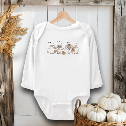 Holiday Baby Shirt Bodysuit Long Sleeve / White / Newborn Ghostly Pigs Halloween - Baby Shirt