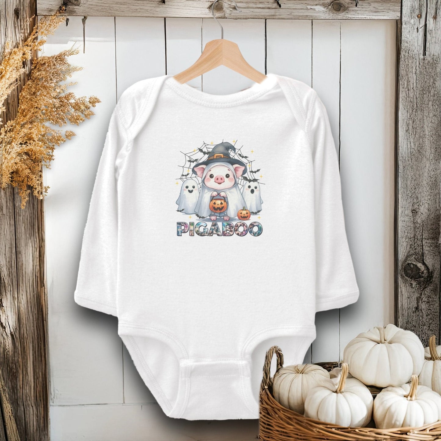 Holiday Baby Shirt Bodysuit Long Sleeve / White / Newborn Pig Ghosts Halloween - Baby Shirt