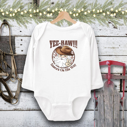 Holiday Baby Shirt Bodysuit Long Sleeve / White / Newborn Yee-Haw Santa Baby Shirt