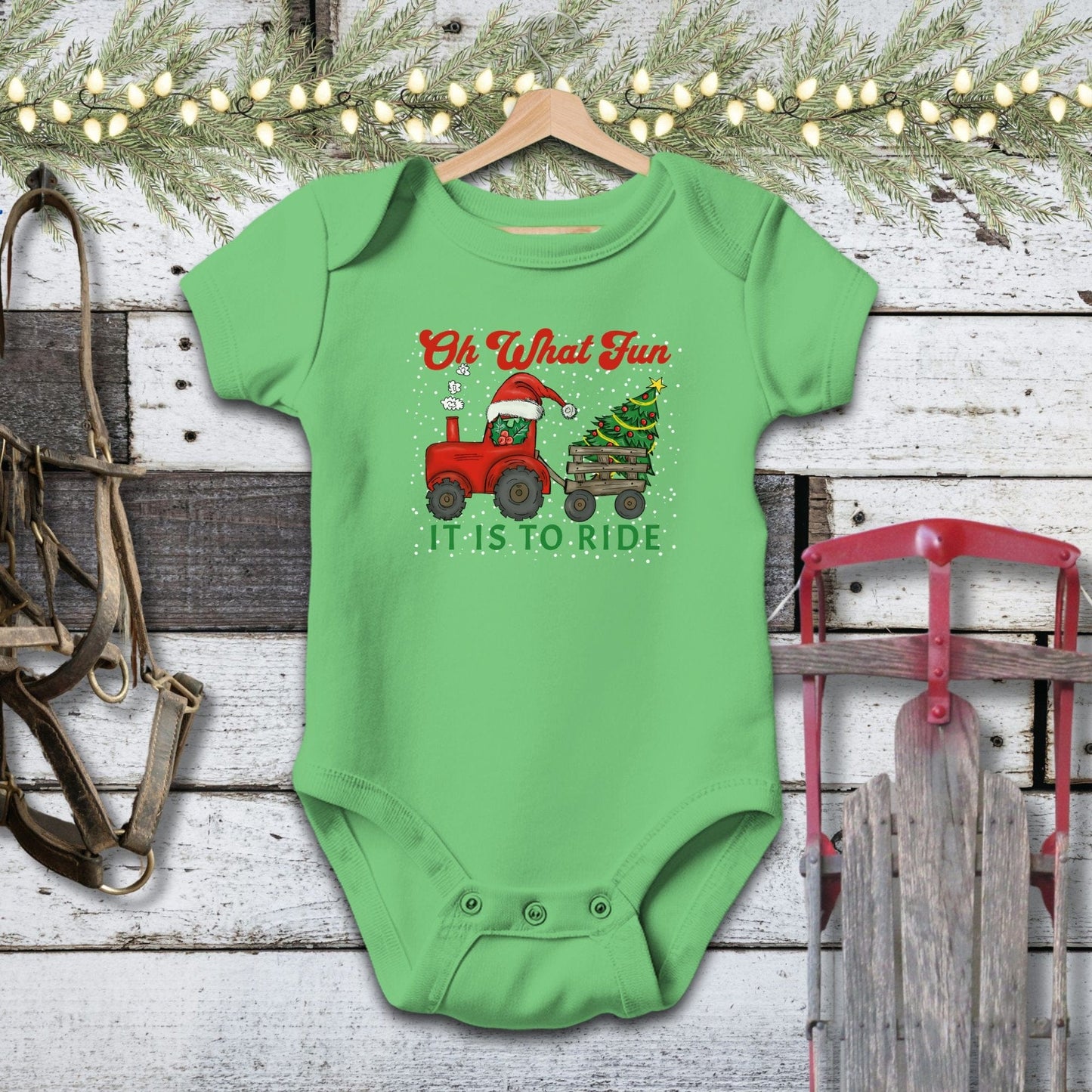 Holiday Baby Shirt Bodysuit Short Sleeve / Apple / Newborn Christmas Tractor Baby Shirt