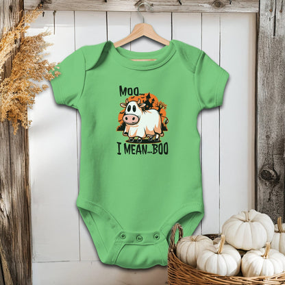 Holiday Baby Shirt Bodysuit Short Sleeve / Apple / Newborn Halloween Moo I Mean Boo Cow - Baby Shirt