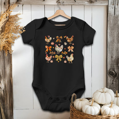 Holiday Baby Shirt Bodysuit Short Sleeve / Black / Newborn Chickens and Bows Fall - Baby Shirt