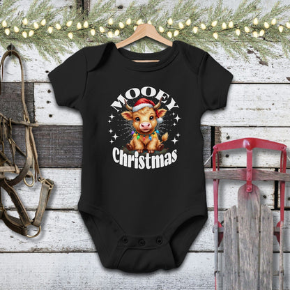 Holiday Baby Shirt Bodysuit Short Sleeve / Black / Newborn Cute Baby Cow Christmas Baby Shirt