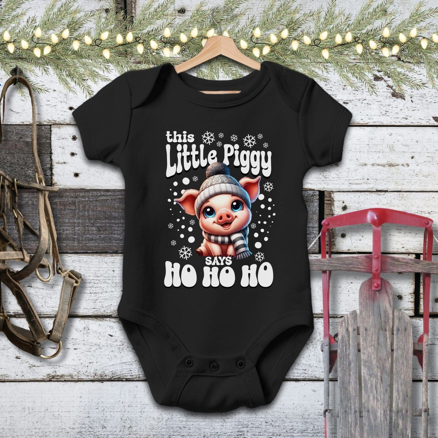 Holiday Baby Shirt Bodysuit Short Sleeve / Black / Newborn Little Piggy Christmas Baby Shirt