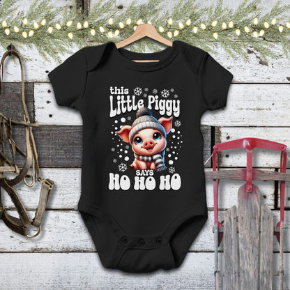 Holiday Baby Shirt Bodysuit Short Sleeve / Black / Newborn Little Piggy Christmas Baby Shirt