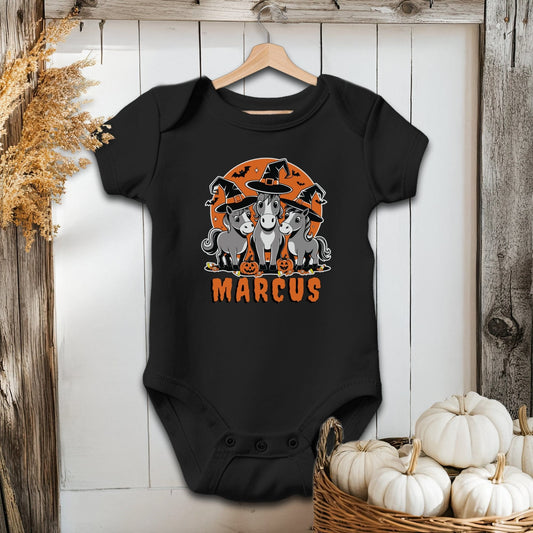 Holiday Baby Shirt Bodysuit Short Sleeve / Black / Newborn Personalized Halloween Horse - Baby Shirt