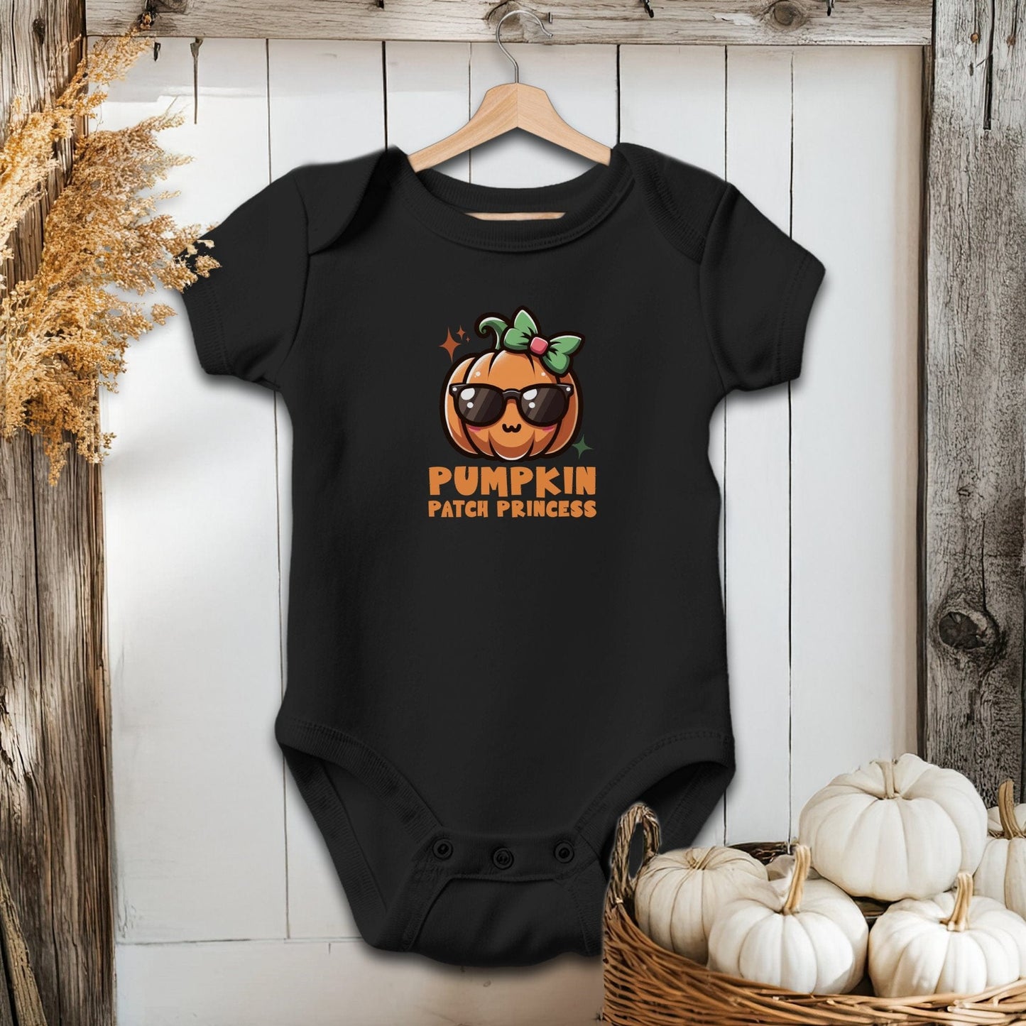 Holiday Baby Shirt Bodysuit Short Sleeve / Black / Newborn Pumpkin Patch Princess - Baby Shirt