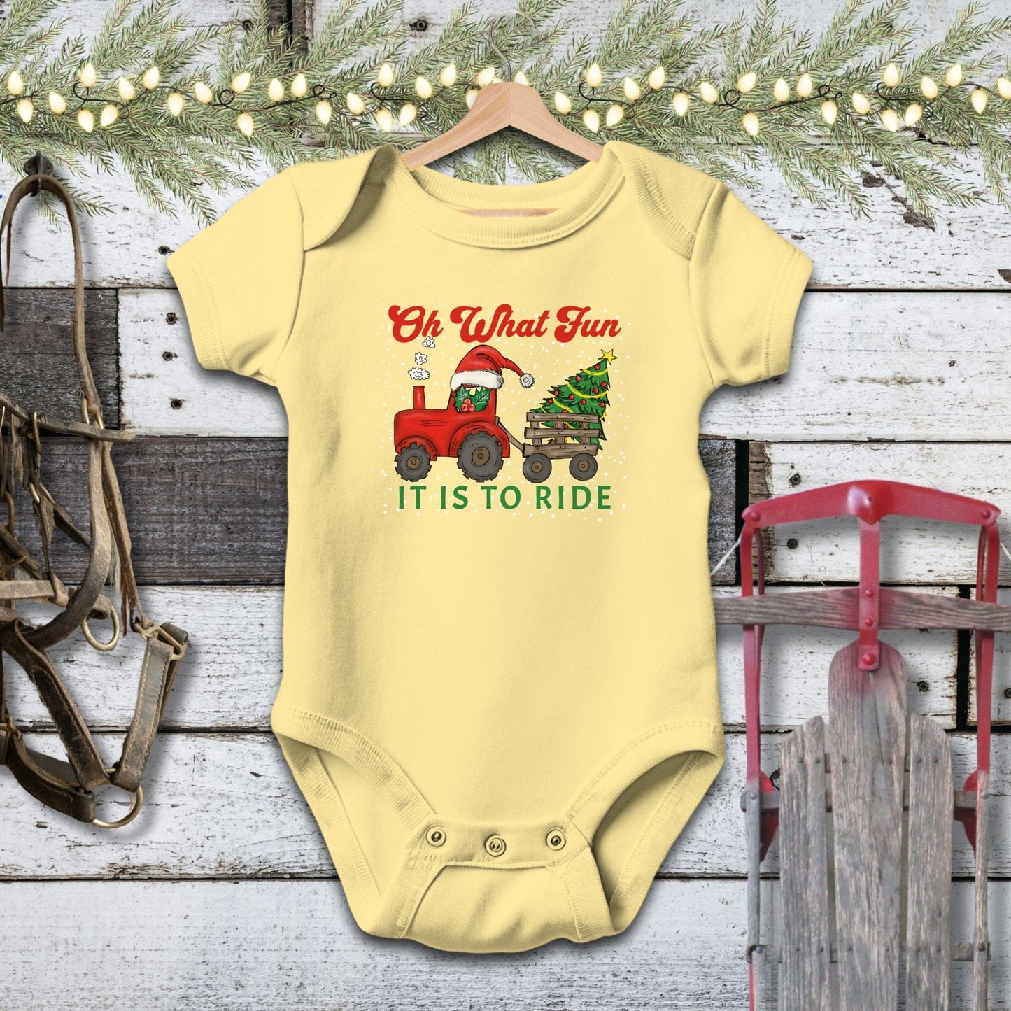 Holiday Baby Shirt Bodysuit Short Sleeve / Butter / Newborn Christmas Tractor Baby Shirt