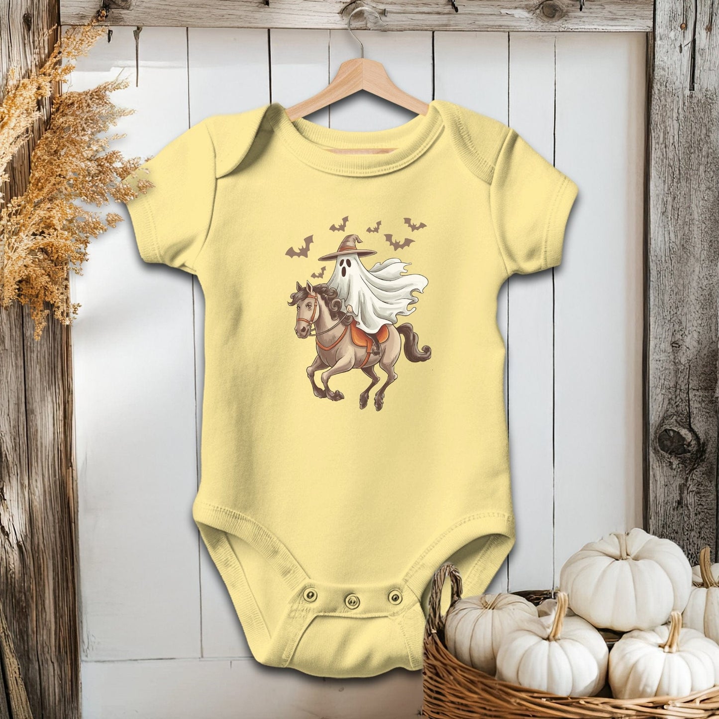 Holiday Baby Shirt Bodysuit Short Sleeve / Butter / Newborn Ghost Riding Horse Halloween - Baby Shirt