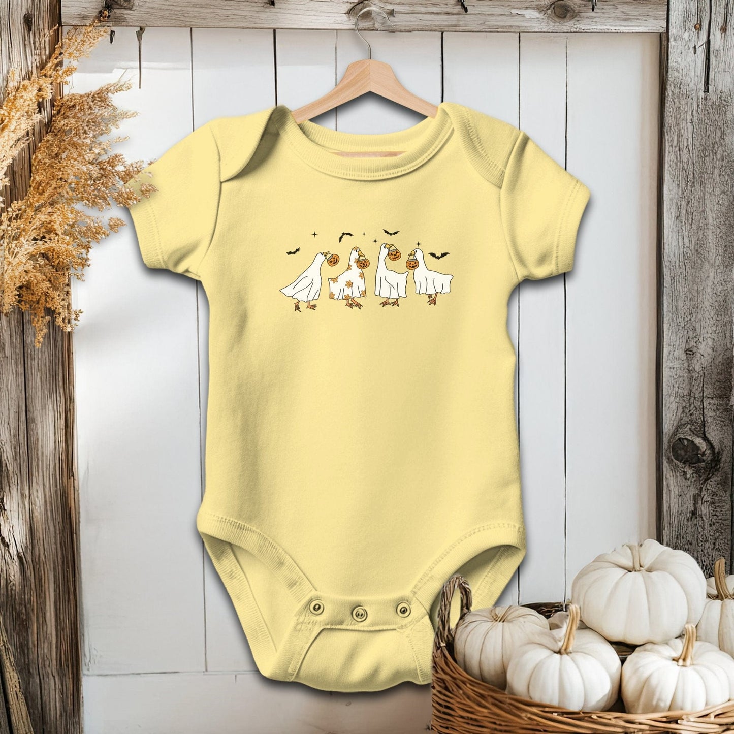 Holiday Baby Shirt Bodysuit Short Sleeve / Butter / Newborn Ghostly Geese Halloween - Baby Shirt