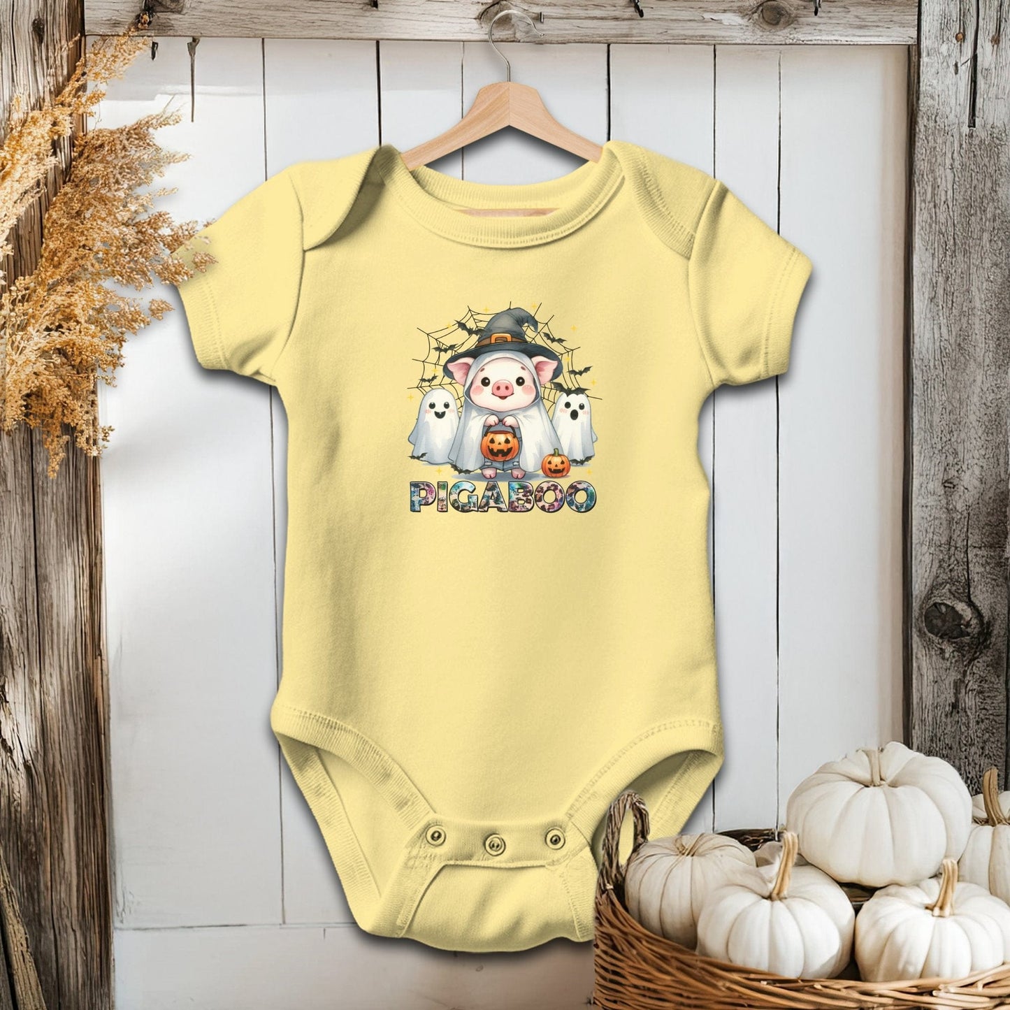 Holiday Baby Shirt Bodysuit Short Sleeve / Butter / Newborn Pig Ghosts Halloween - Baby Shirt