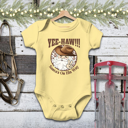 Holiday Baby Shirt Bodysuit Short Sleeve / Butter / Newborn Yee-Haw Santa Baby Shirt