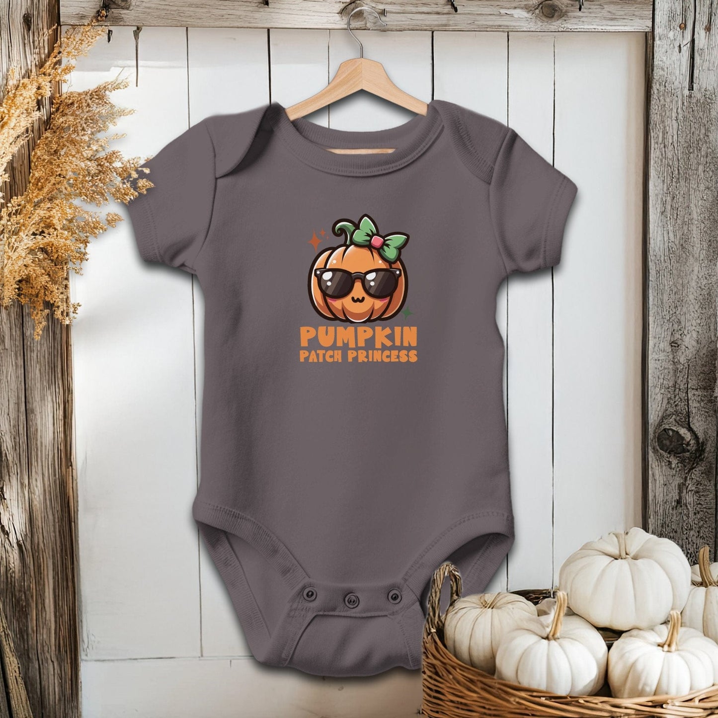 Holiday Baby Shirt Bodysuit Short Sleeve / Charcoal / Newborn Pumpkin Patch Princess - Baby Shirt