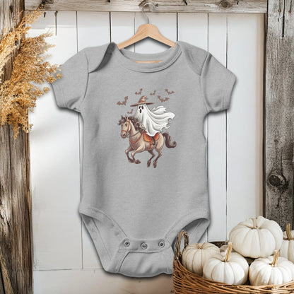 Holiday Baby Shirt Bodysuit Short Sleeve / Heather / Newborn Ghost Riding Horse Halloween - Baby Shirt